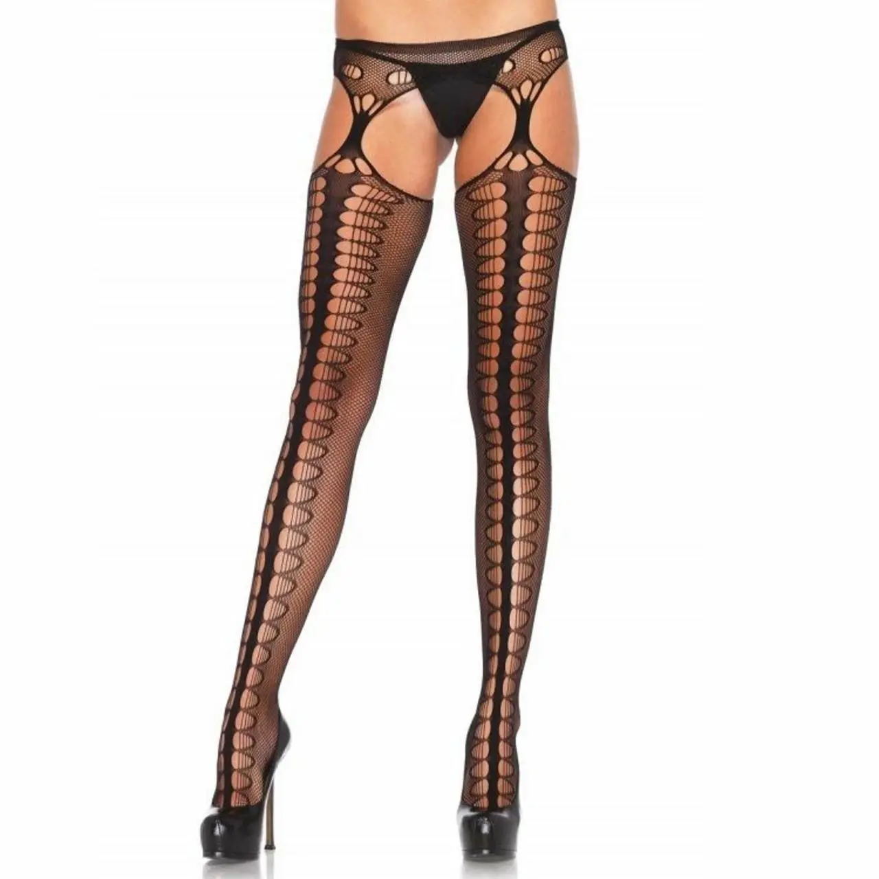 Leg Avenue rajstopy z podwiązką Exclusive czarne, siateczkowe
