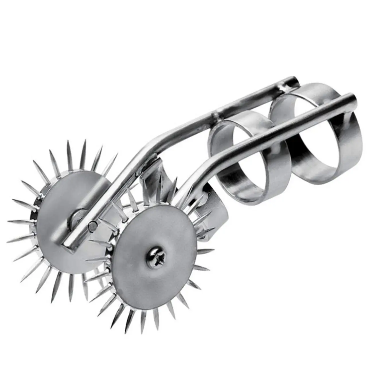 Metal Hard - Stalowy stymulator manualny z podwojnymi pierścieniami 9 cm