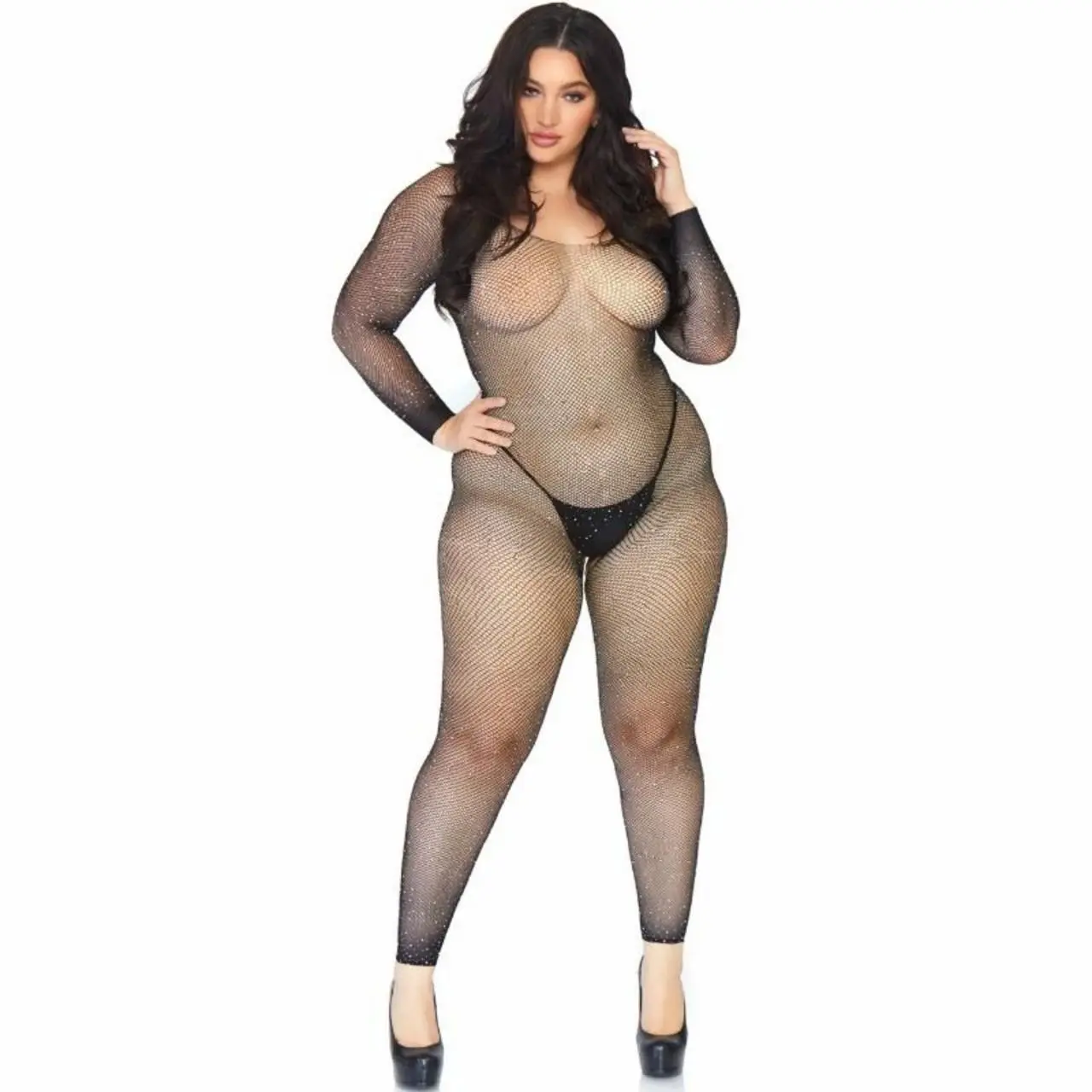 Leg Avenue Bodystocking siateczkowe kryształowe czarne 1X-2X
