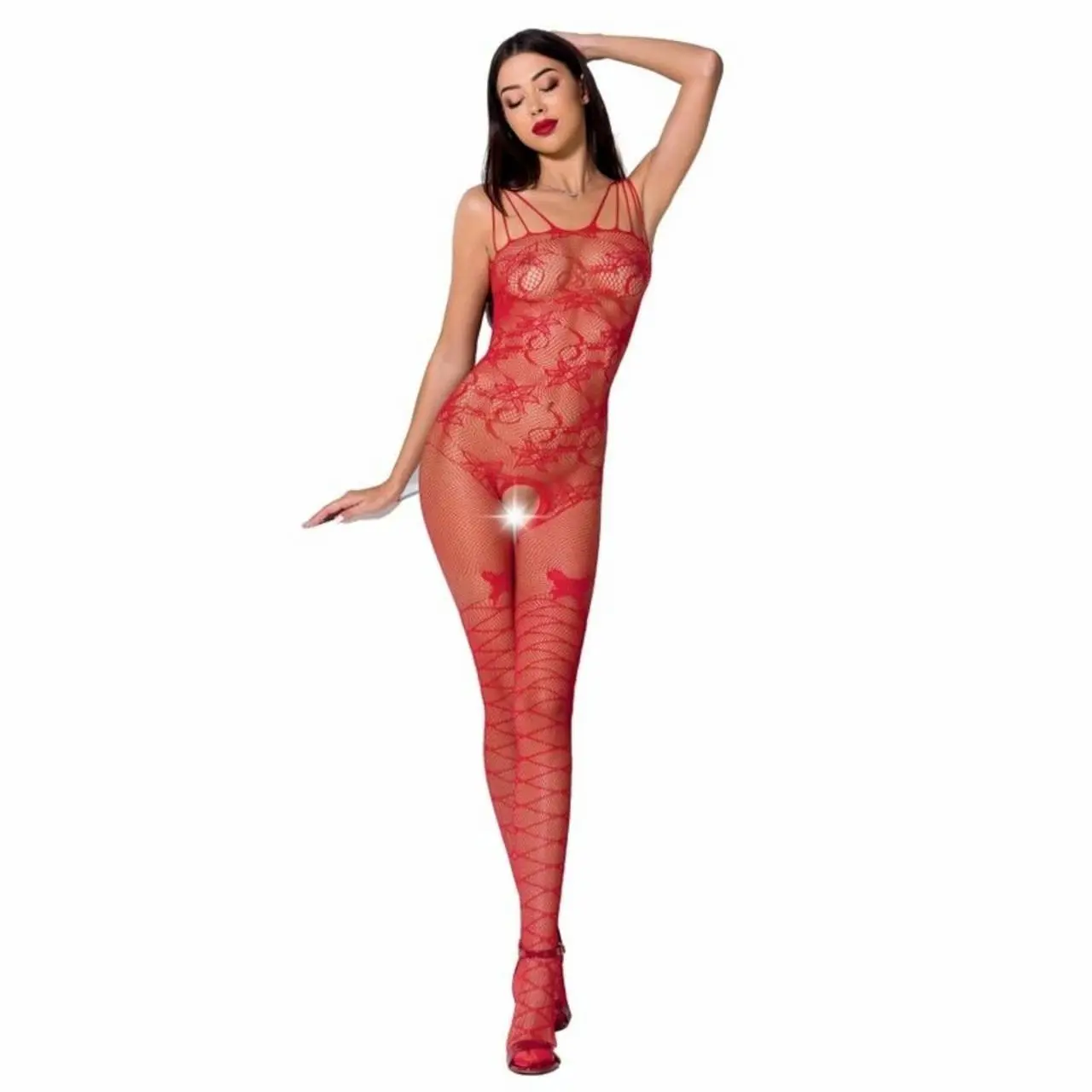 Passion BS076 Bodystocking z koronką, czerwony, uniwersalny rozmiar