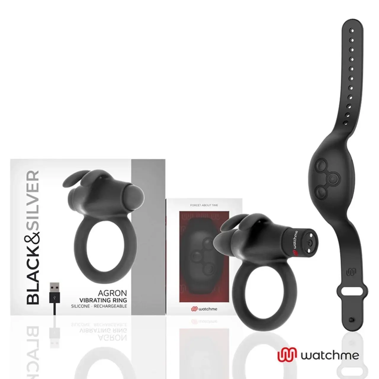 BLACK&SILVER Agron - pierścień silikonowy z pilotem WATCHME, czarny