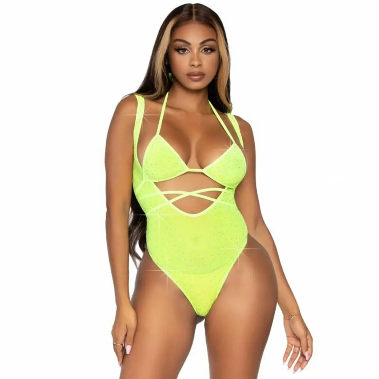 Leg Avenue komplet bikini i body z kryształkami, jeden rozmiar