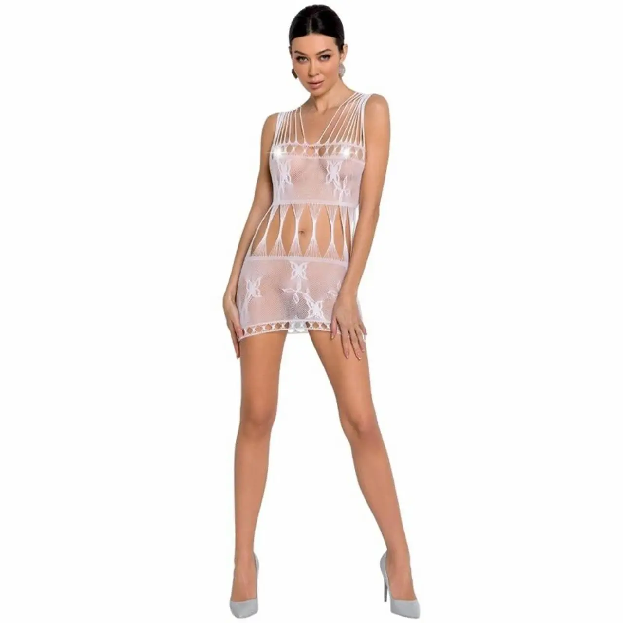 Passion BS090 Bodystocking biała - elastyczna siateczka, jeden rozmiar