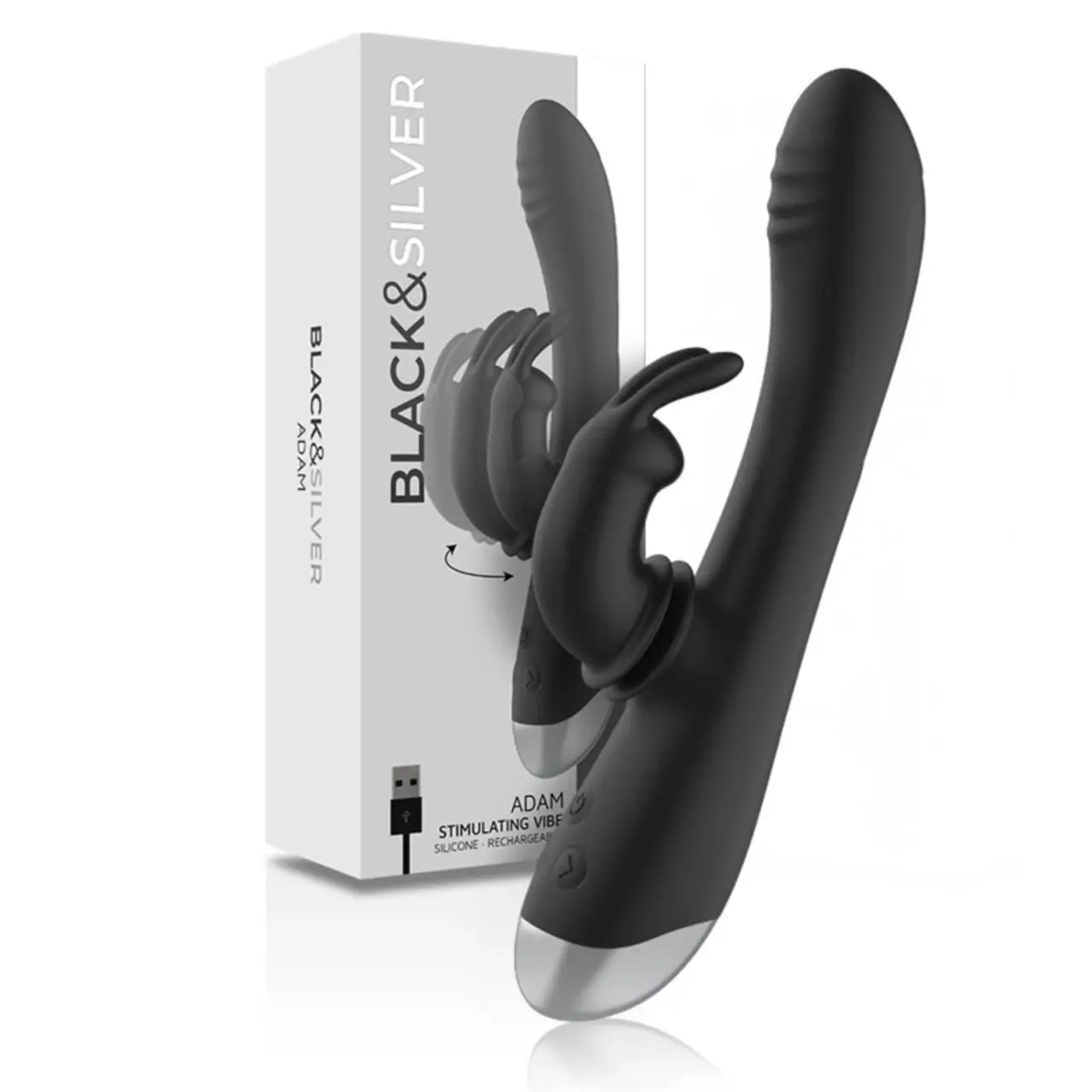 BLACK&SILVER Adam Czarny - Intymny masażer silikonowy z podwojnym silnikiem