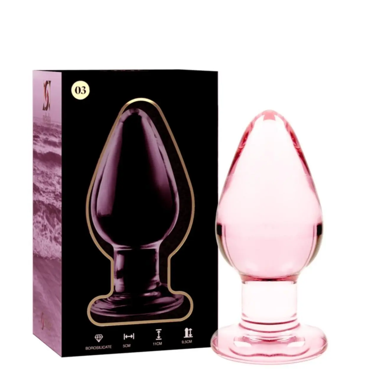 Ibiza Nebula Series Model 3 - szklany korek anatomiczny rożowy 11 cm