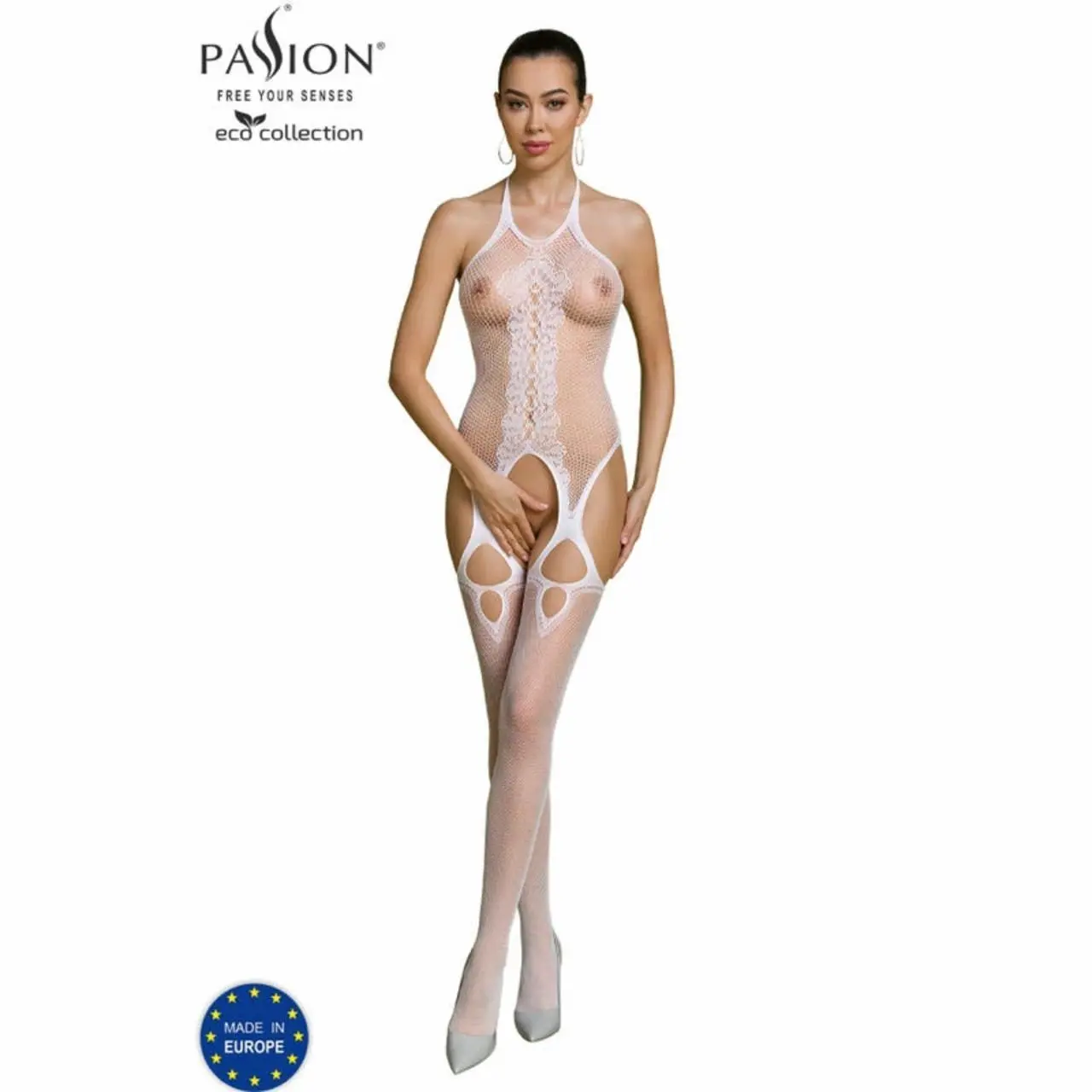 Passion ECO BS013 Bodystocking Biały Ekologiczny Uniwersalny