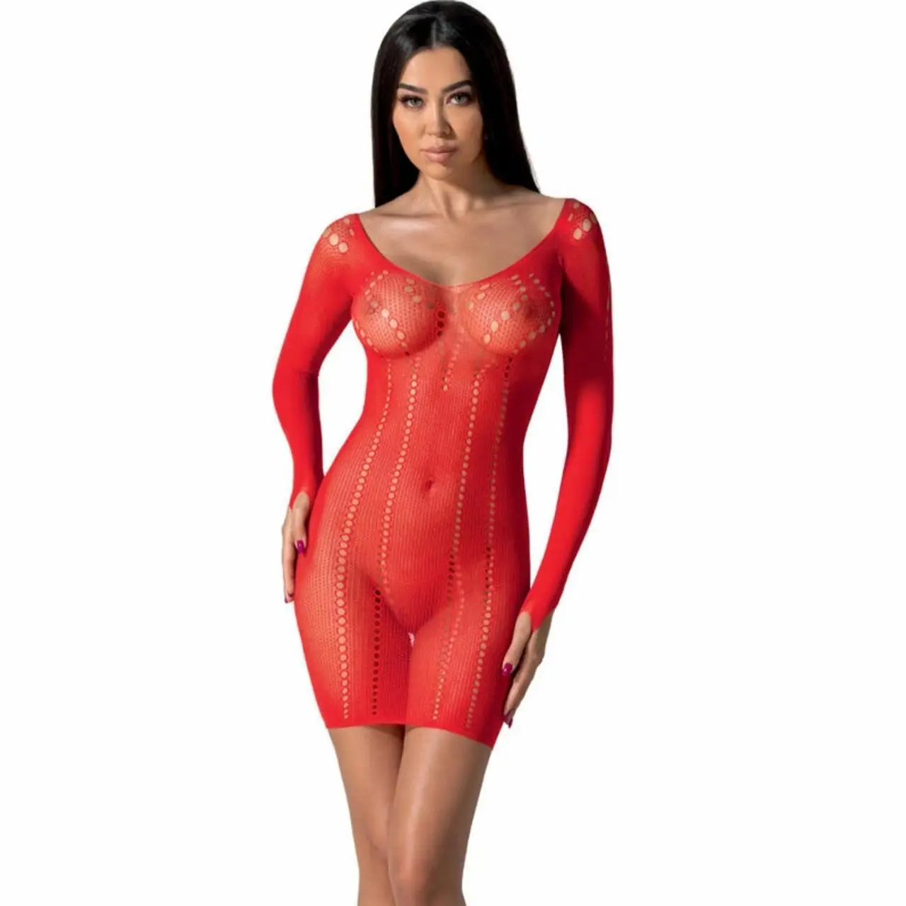 Passion BS101 Czerwony Bodystocking Jednoczęściowy Uniwersalny