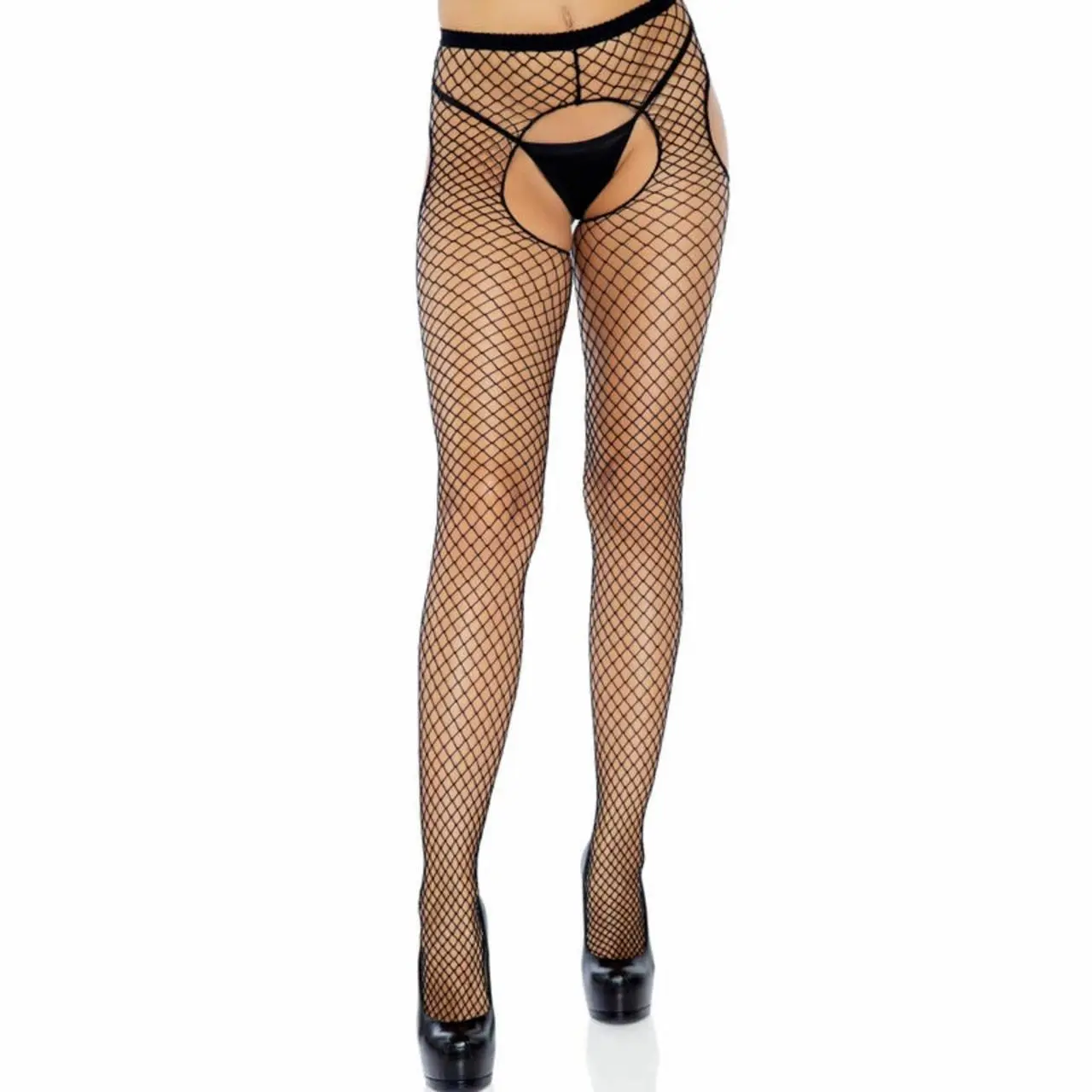 Leg Avenue siateczkowe rajstopy z rozcięciem, czarne, one size