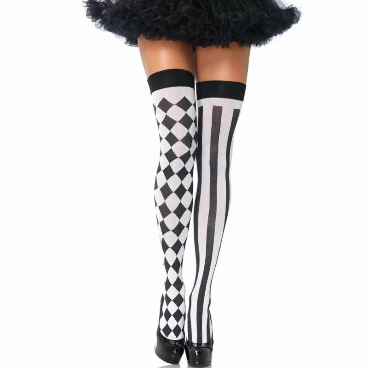 Leg Avenue Skarpetki Arlequin Wysokie Czarno-Białe Nylon Uniwersalne
