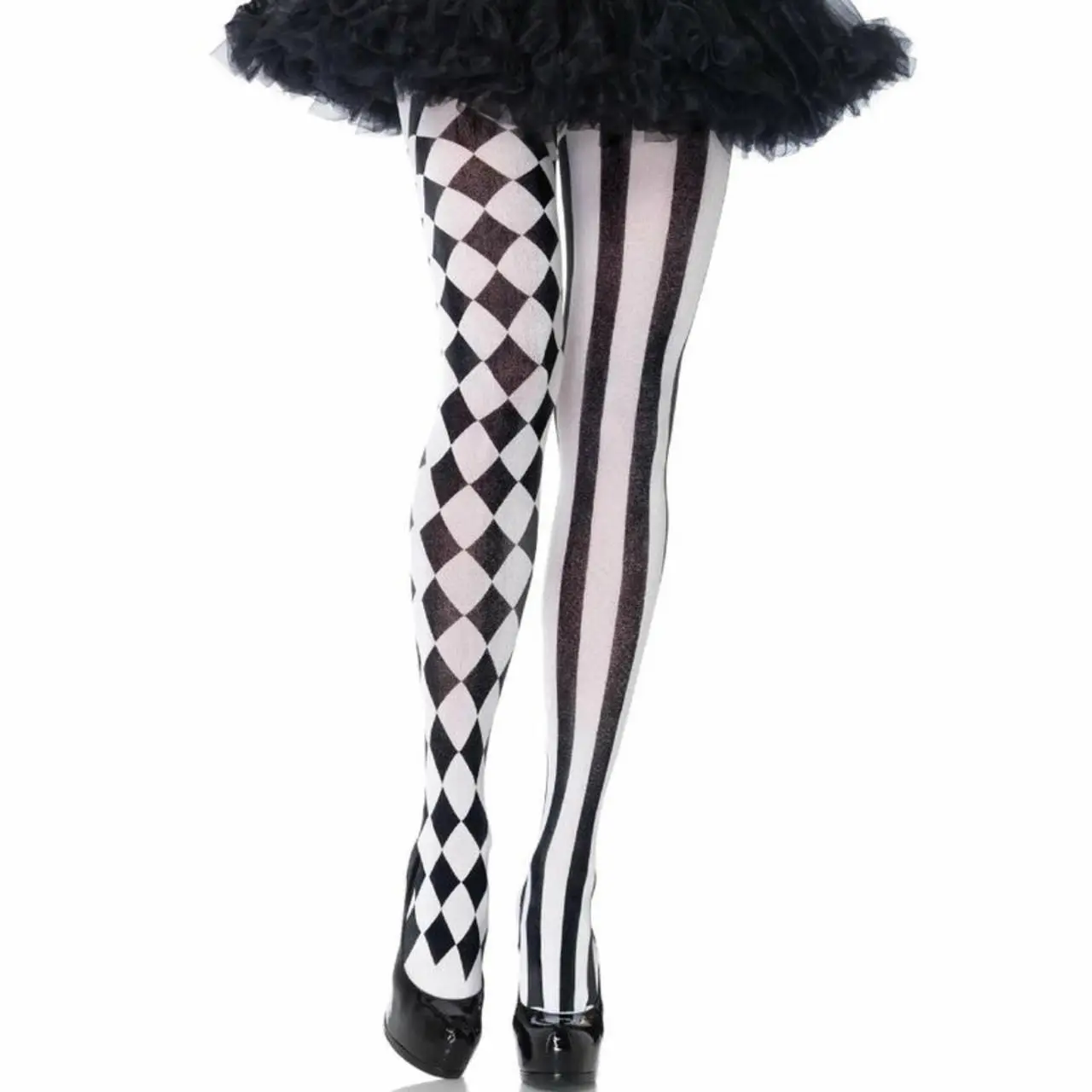 Leg Avenue rajstopy Harlequin czarno-białe, wzor romby, One Size