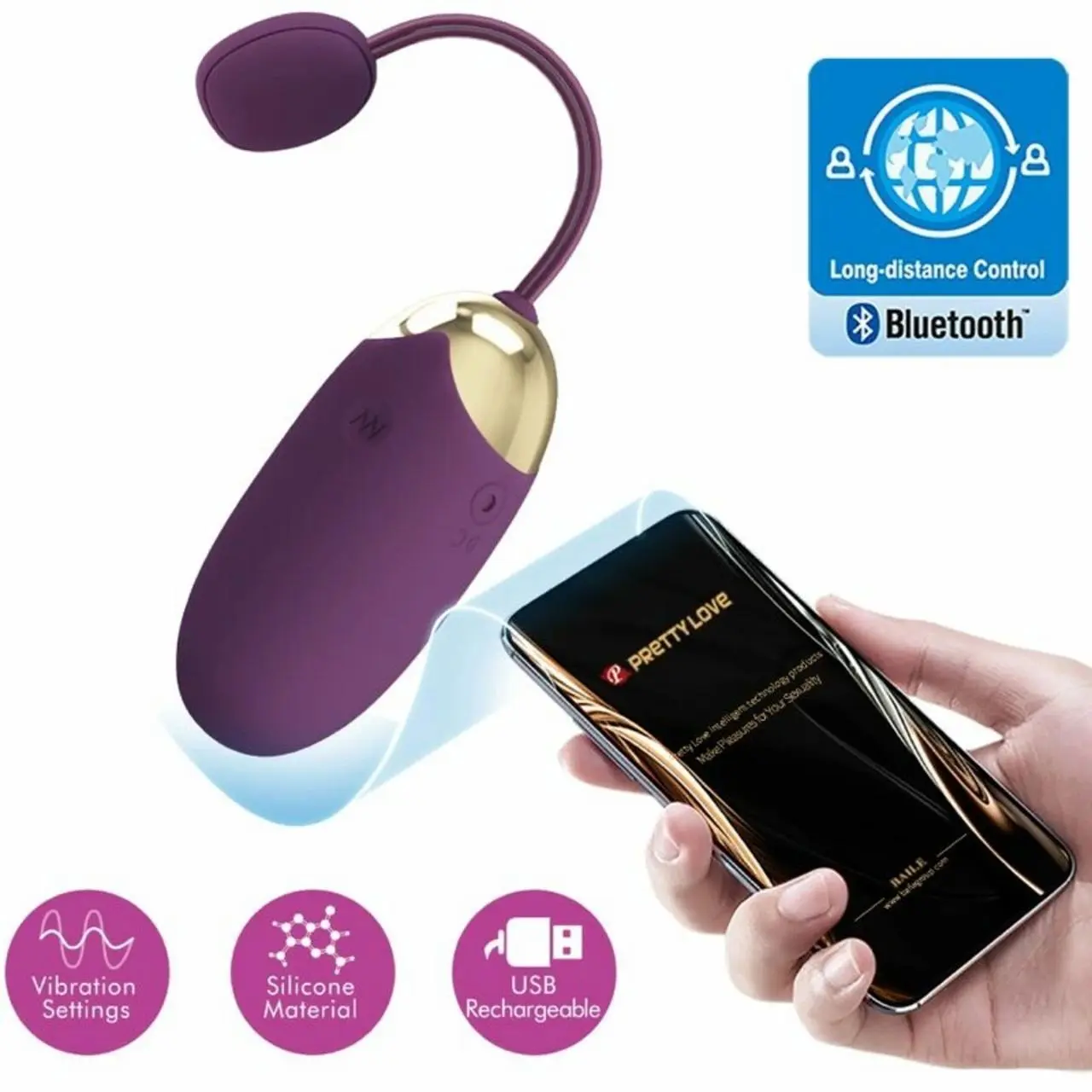 Pretty Love Abner APP fioletowy - system intymny z Bluetooth i aplikacją