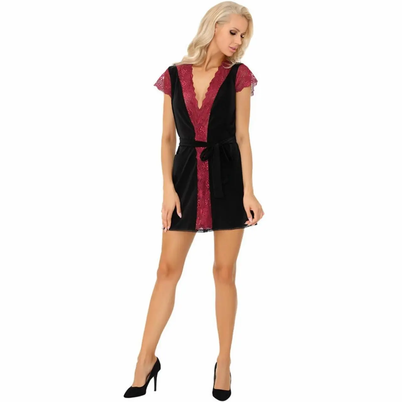 Livco Corsetti Kumiko LC 90428 Szlafrok i Majtki Czarny S/M z Koronką