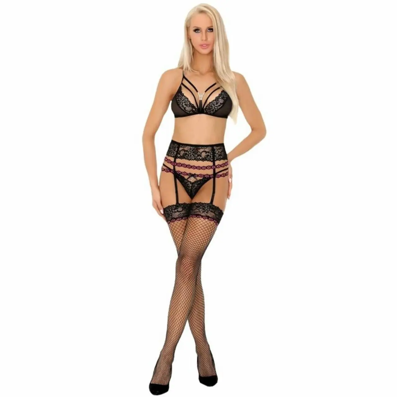 Livco Corsetti Snehana komplet bielizny czarny L/XL koronka 3-częściowy