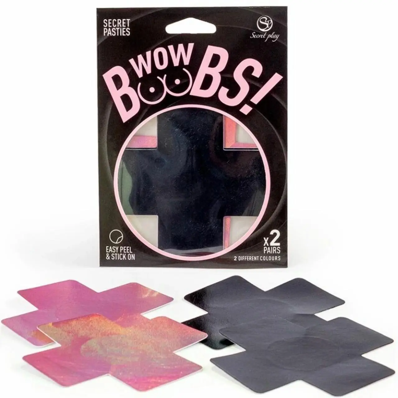 Secret Play WOW Cross Osłony na piersi holograficzne czarno-rożowe 8 cm