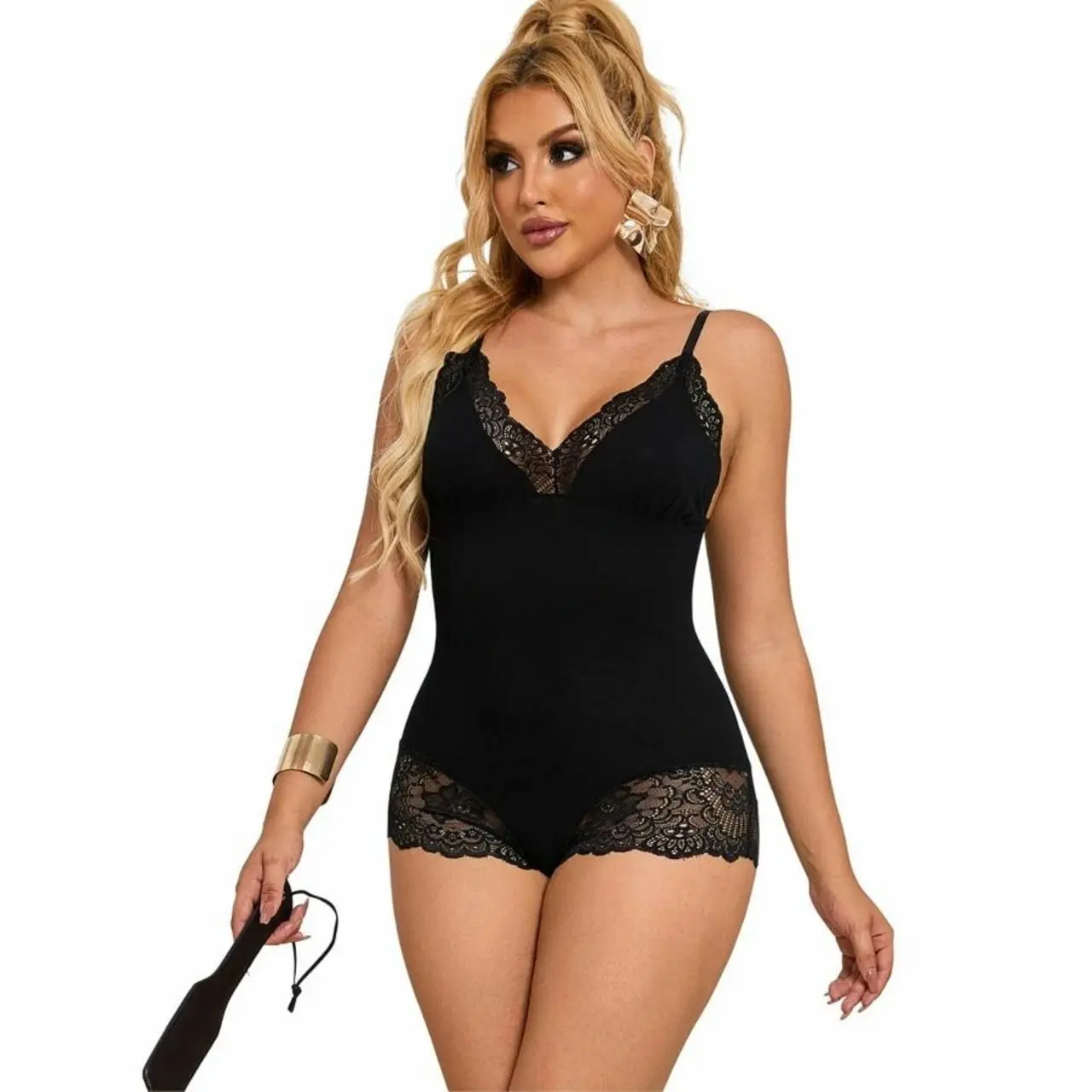 Subblime L/XL Body Czarna Koronka z Kwiatowym Wzorem Regulowane Ramiączka