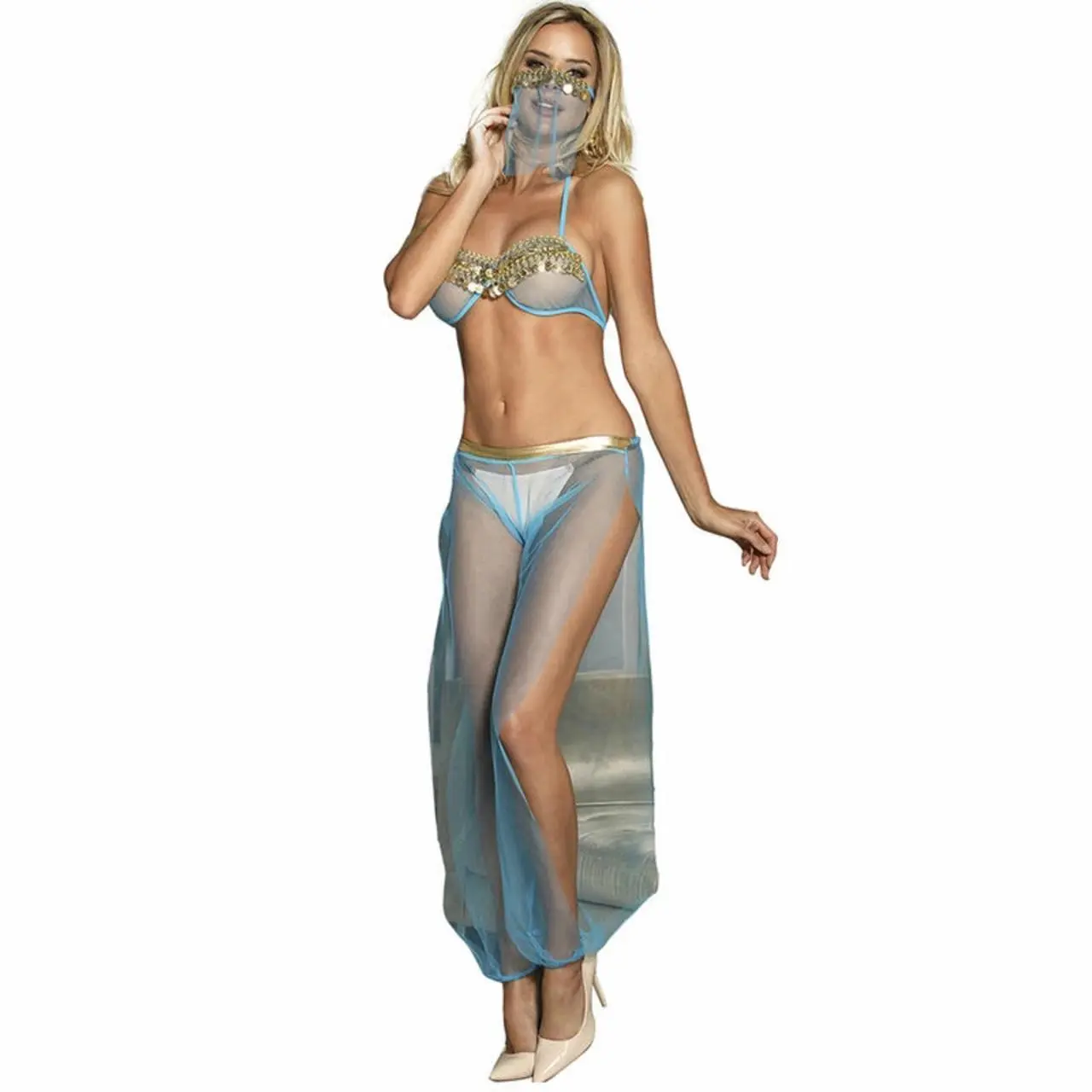 Subblime Blue India Style Zestaw Bielizny L/XL z Ozdobami Złotymi