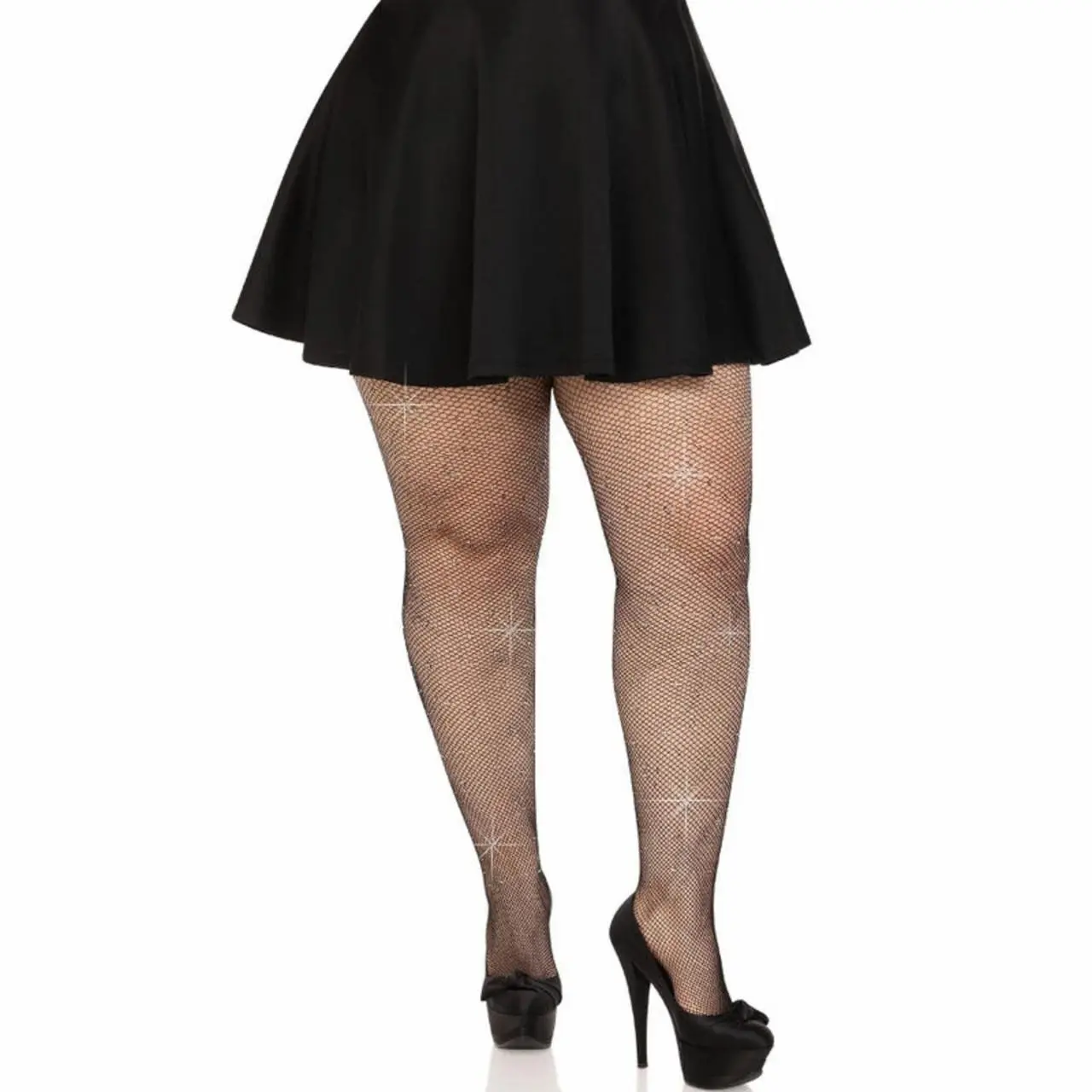 Leg Avenue Colby Plus Size pończochy kabaretki z kryształkami czarne
