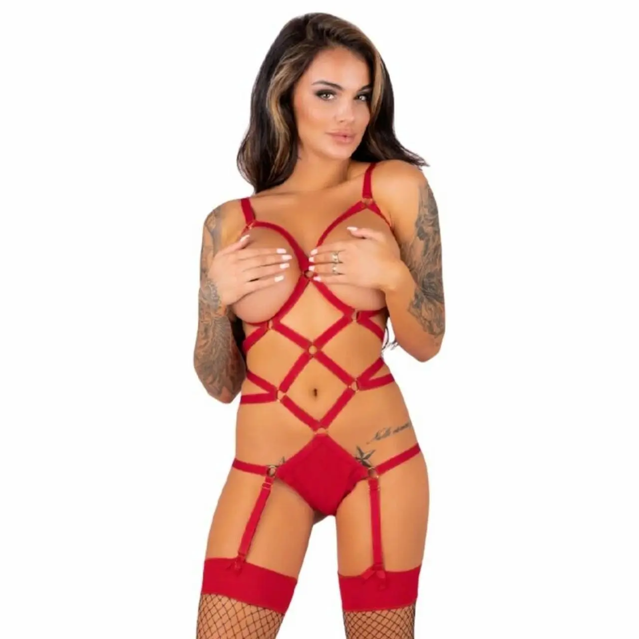 Livco Corsetti Thiara LC 20213 Komplet Ciało + Pończochy Czerwony L/XL