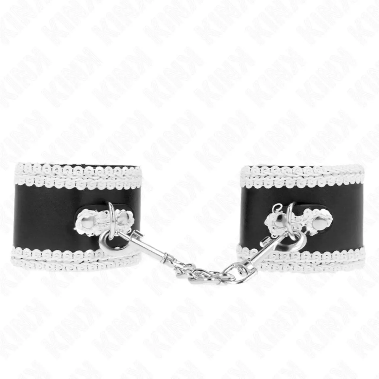 KINK Opaski na Nadgarstki Czarny z Białą Koronką Regulowane 20-23x5,5cm