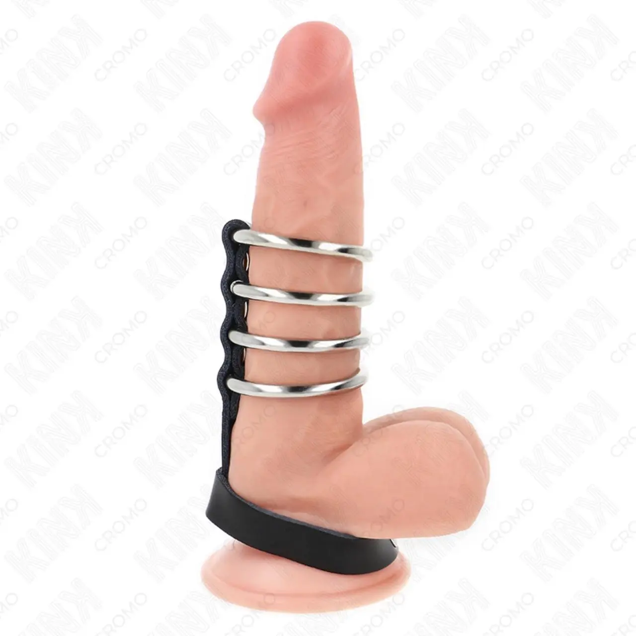 KINK Zestaw 4 metalowych pierścieni z paskiem skorzanym i zamkiem 3,8 cm