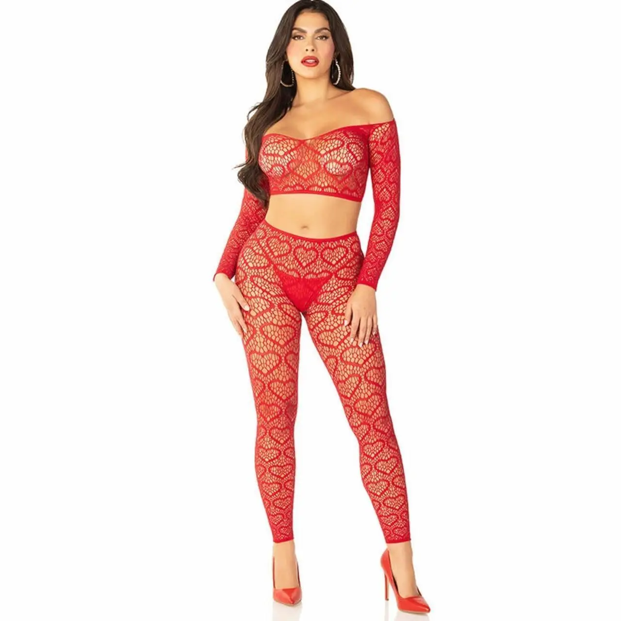 Leg Avenue Zestaw Crop Top + Pończochy Czerwone Uniwersalny Rozmiar