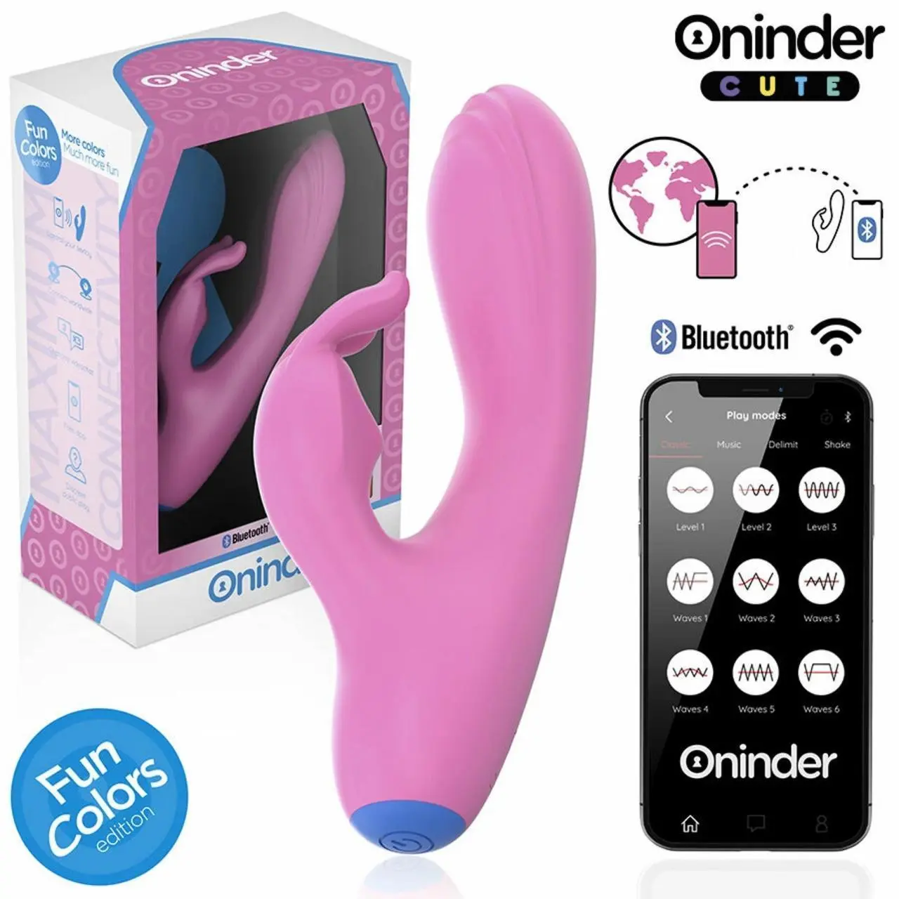 ONINDER Cute Love Bunny - wibrator z funkcją sterowania aplikacją, rożowy 14,5 cm