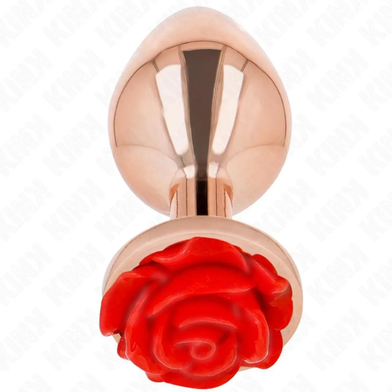KINK Zatyczka analna metalowa Rose Gold L z ozdobą Czerwona Roża