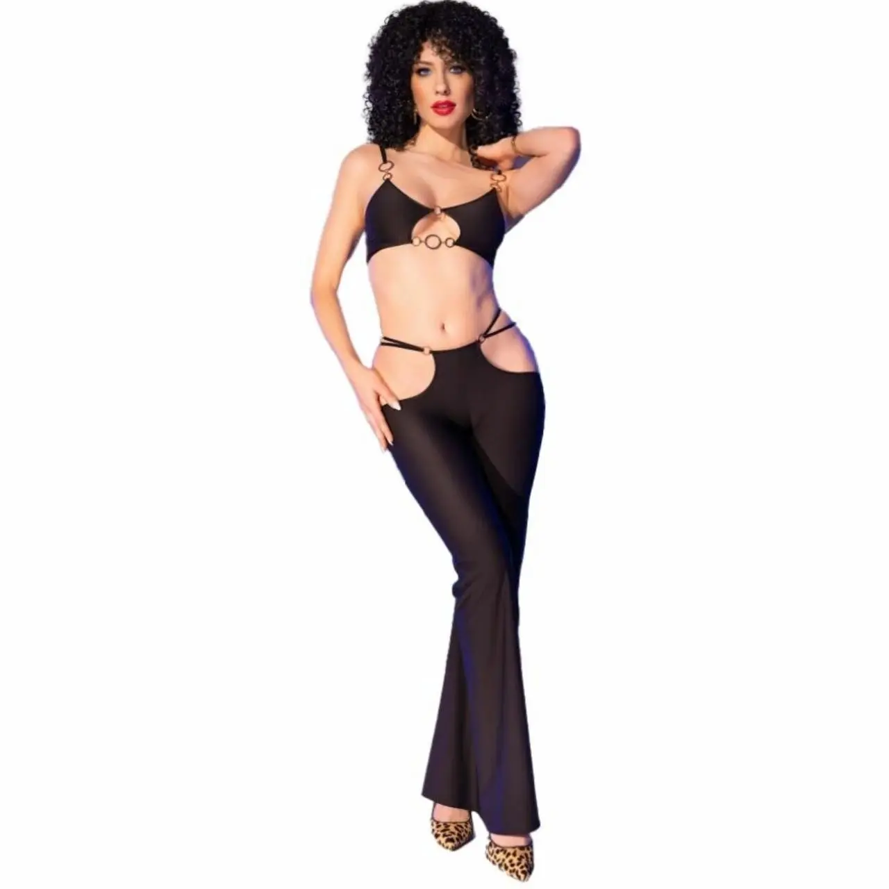 Chilirose CR 4851 Czarny komplet top i legginsy złote akcenty S