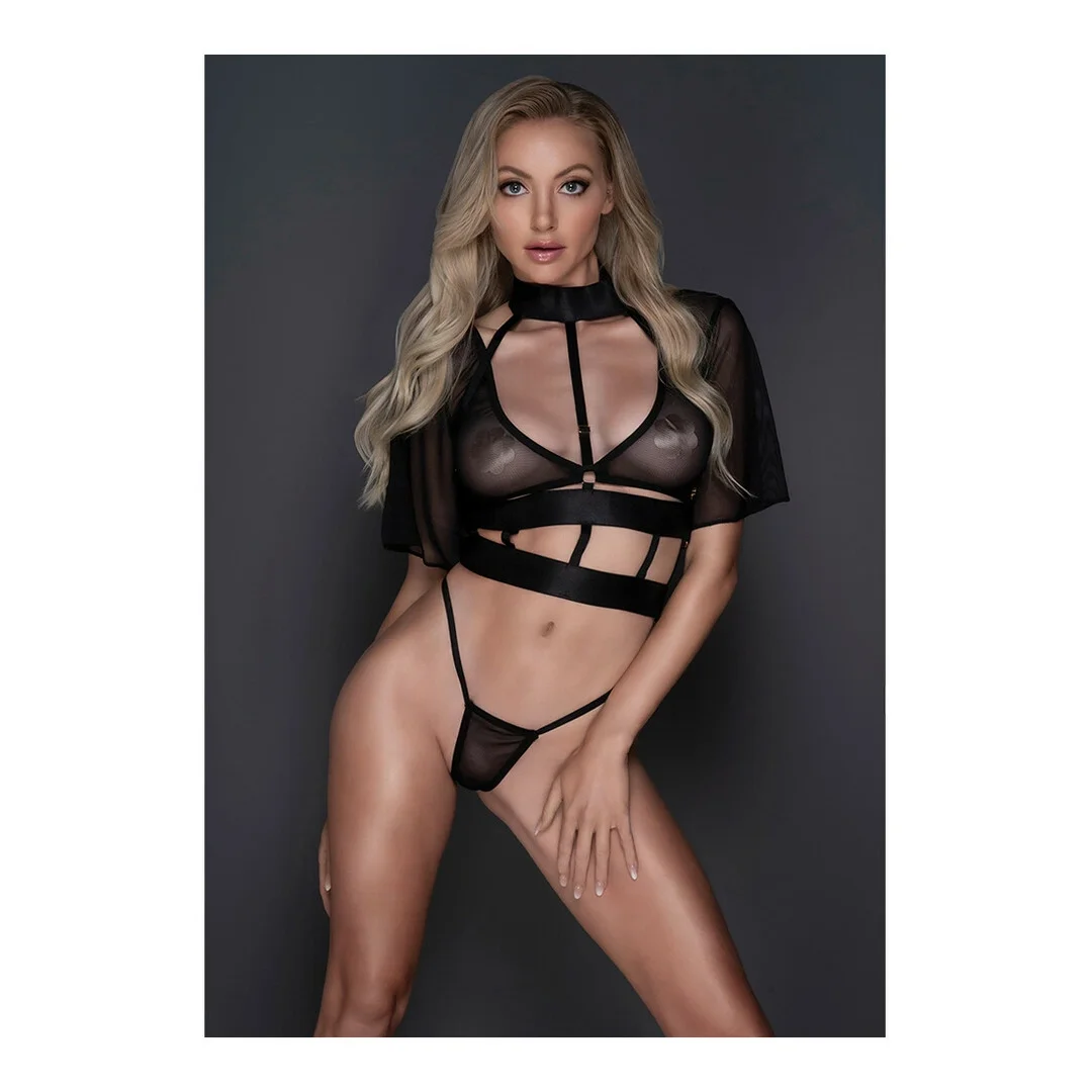 Dreamgirl Dreamer Allure komplet: siateczkowy top z rękawem i stringi