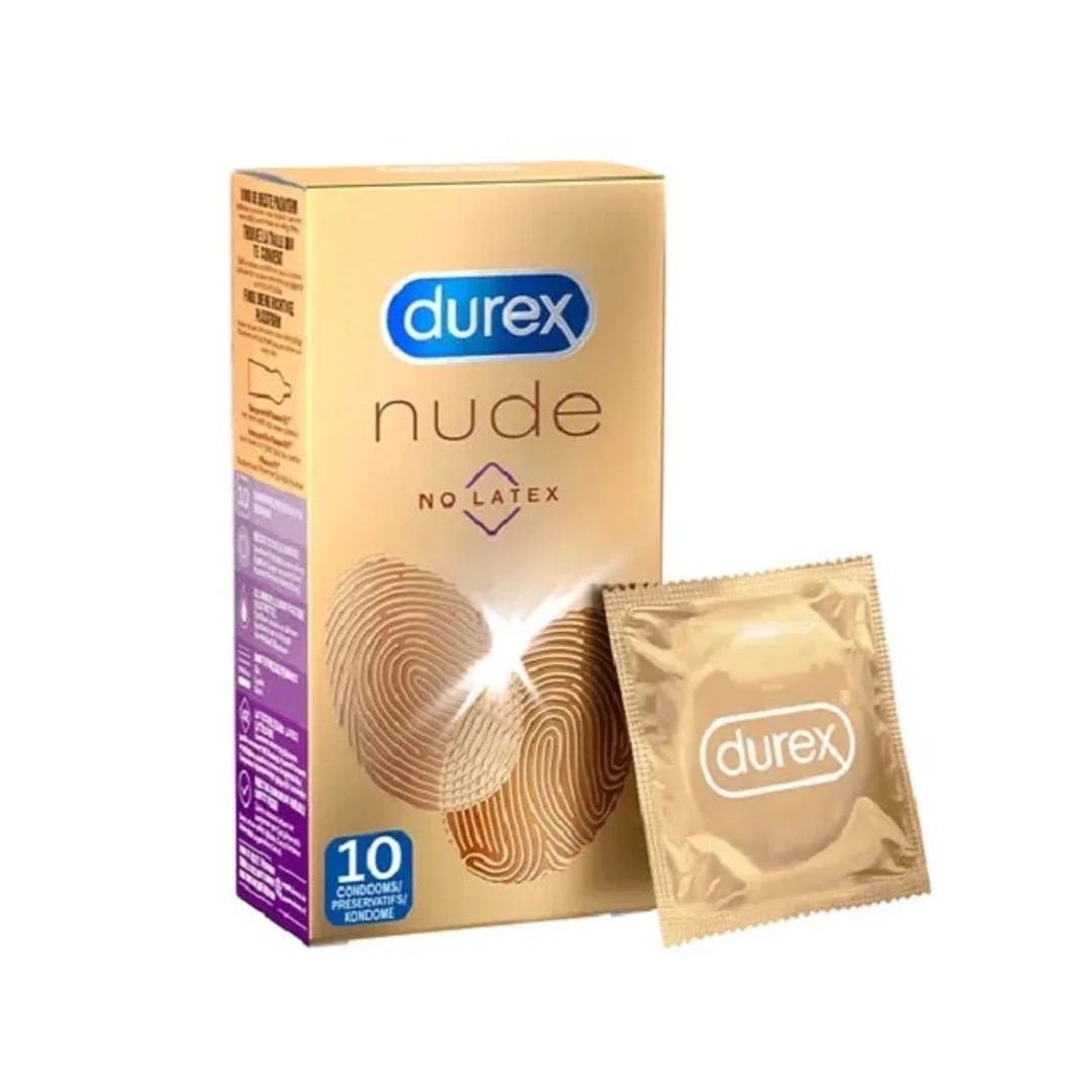 Durex Nude No Latex 10 szt - cienkie, bezlateksowe, szerokość 56 mm