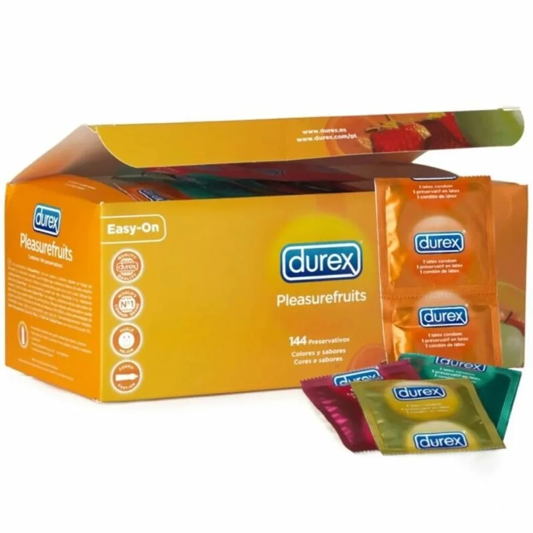 Durex Pleasure Fruits 144 szt. Kolorowe prezerwatywy o smakach owocowych