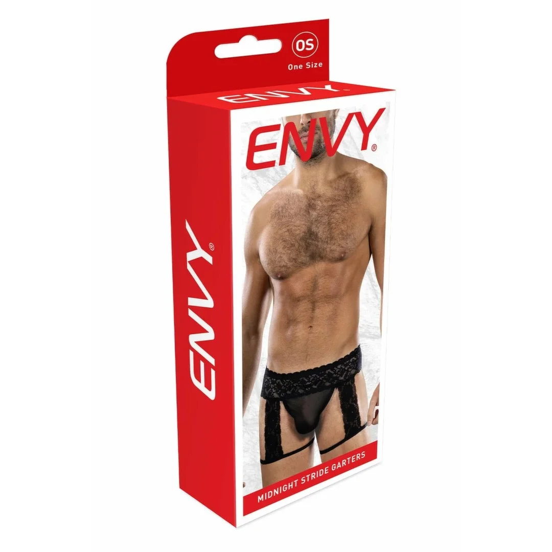 ENVY Midnight Stride Garter pas z koronką czarny uniwersalny