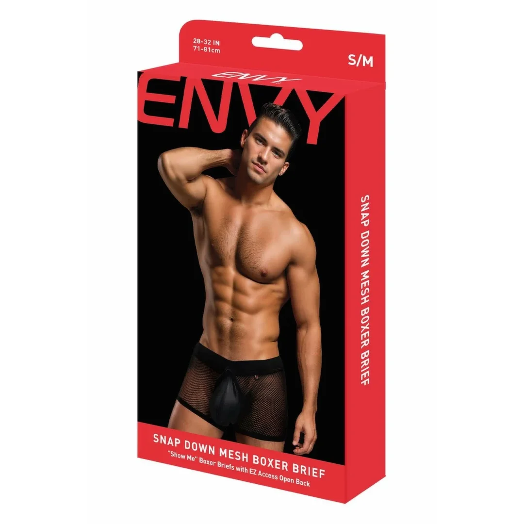 ENVY SNAP DOWN Mesh Boxer Brief Black M/L - przewiewna siateczka, otwarty tył