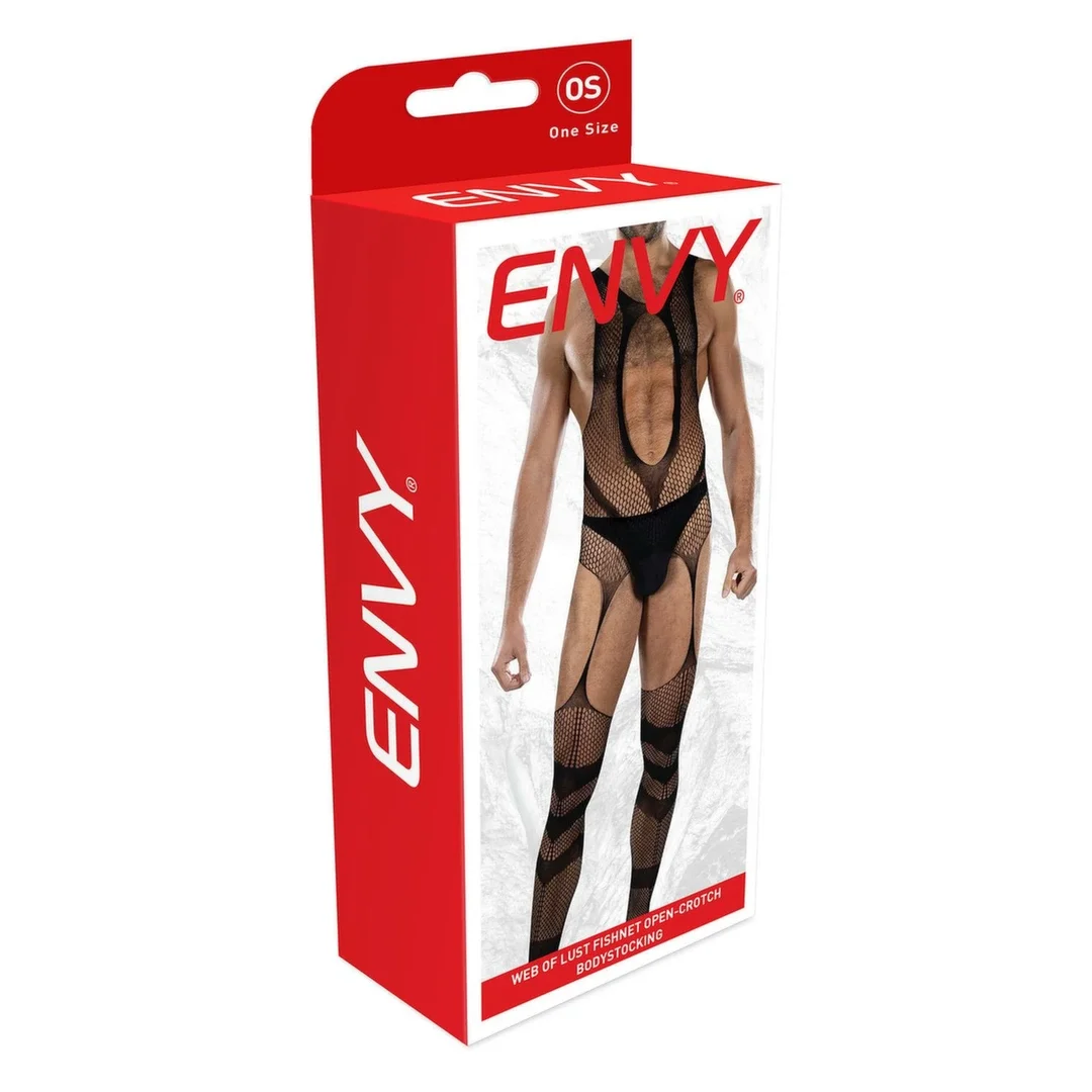 ENVY WEB OF LUST siateczkowy bodystocking z otwartą częścią intymną OS