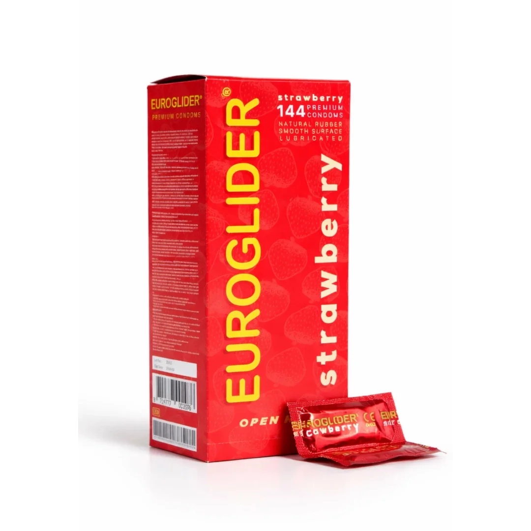 Euroglider Strawberry 144 szt. - prezerwatywy truskawkowe, 53 mm, lateks