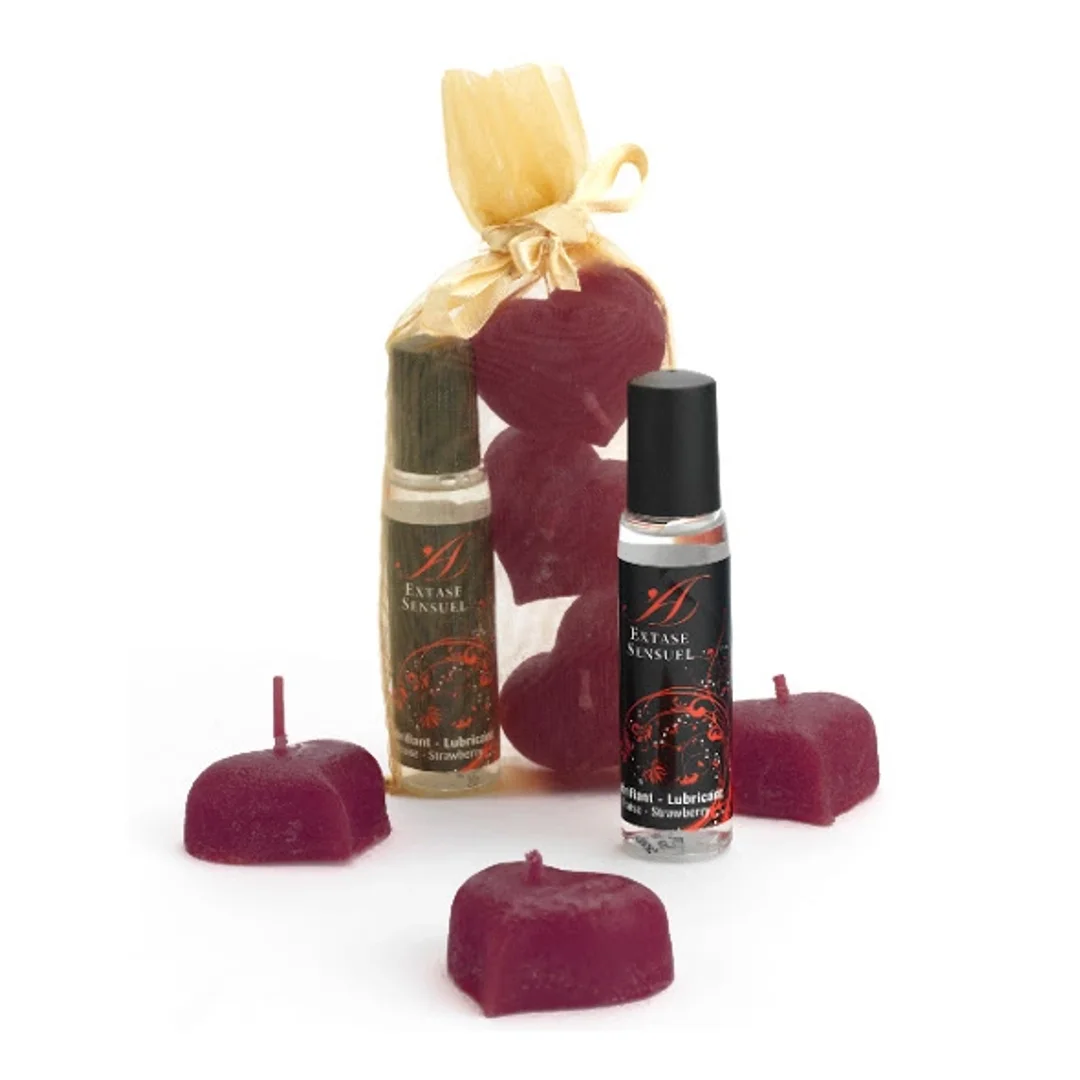 Extase Sensuel Naughty Kit Silk Nights - zestaw świec i lubrykantu truskawkowego
