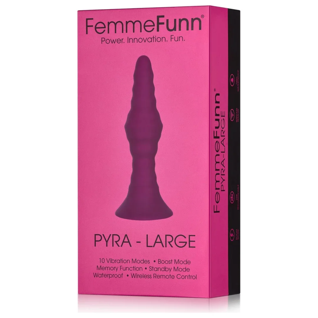 FemmeFunn Pyra Large Dark Fuchsia - wibrująca zatyczka z pilotem, silikon