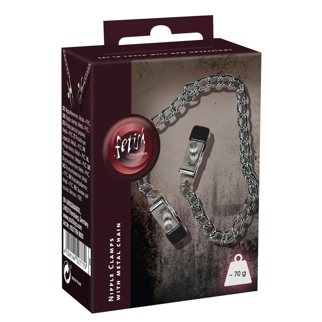 Fetish Collection Łańcuch metalowy z regulowanymi zaciskami 30 cm