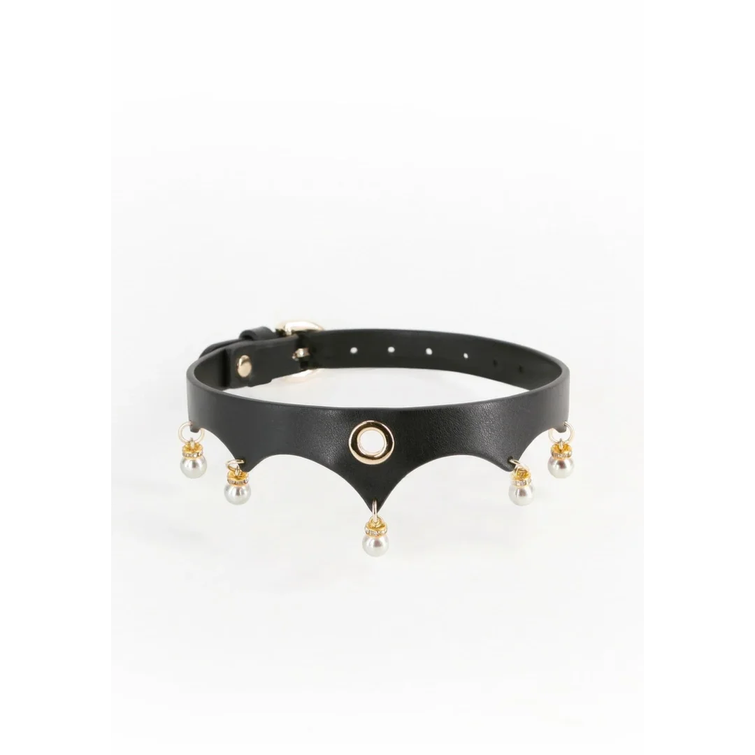 Fetish & Fashion Jezebel Collar złote akcenty perły regulowany 29-40cm