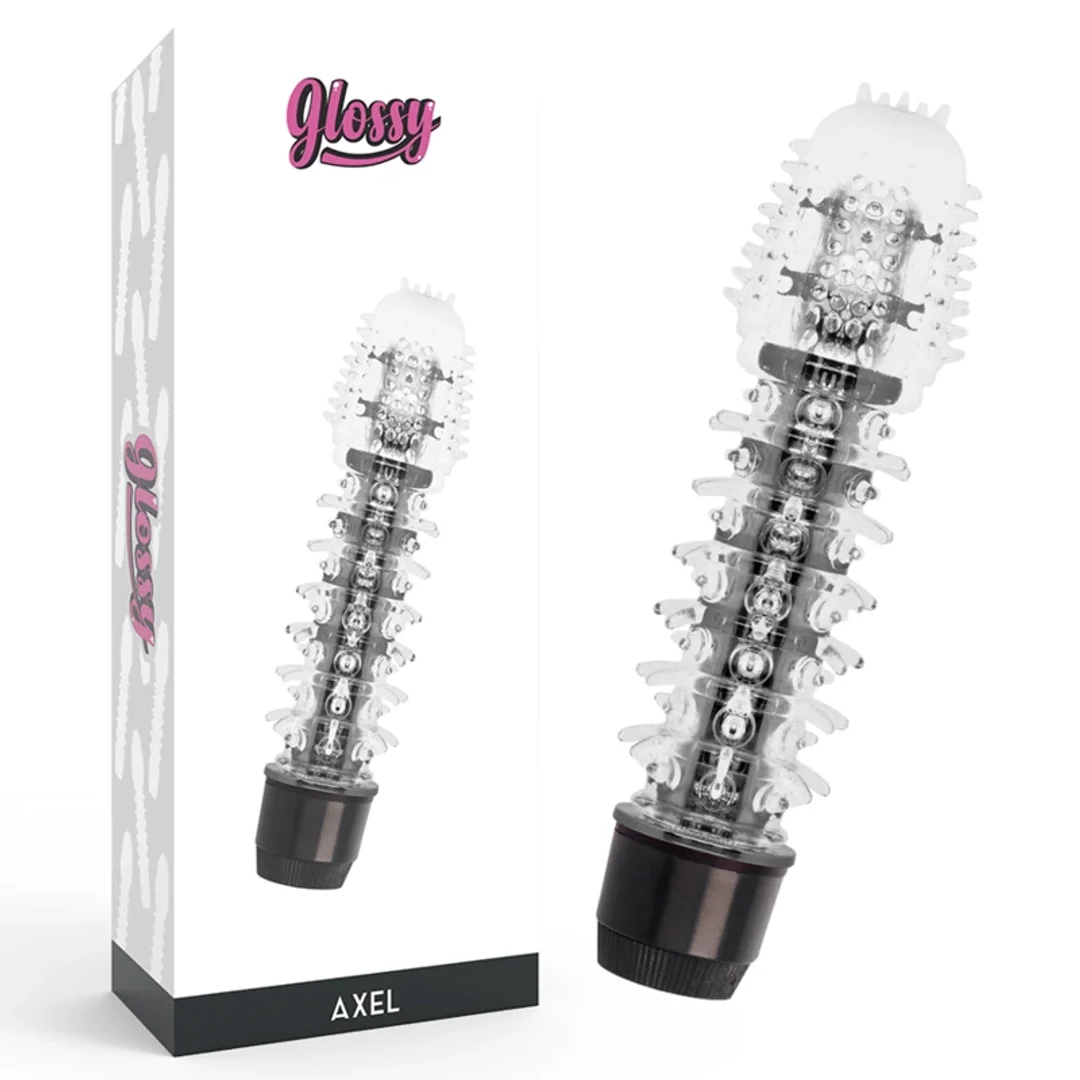 Glossy Axel Black - wibrujący system intymny TPE 14 cm wodoodporny