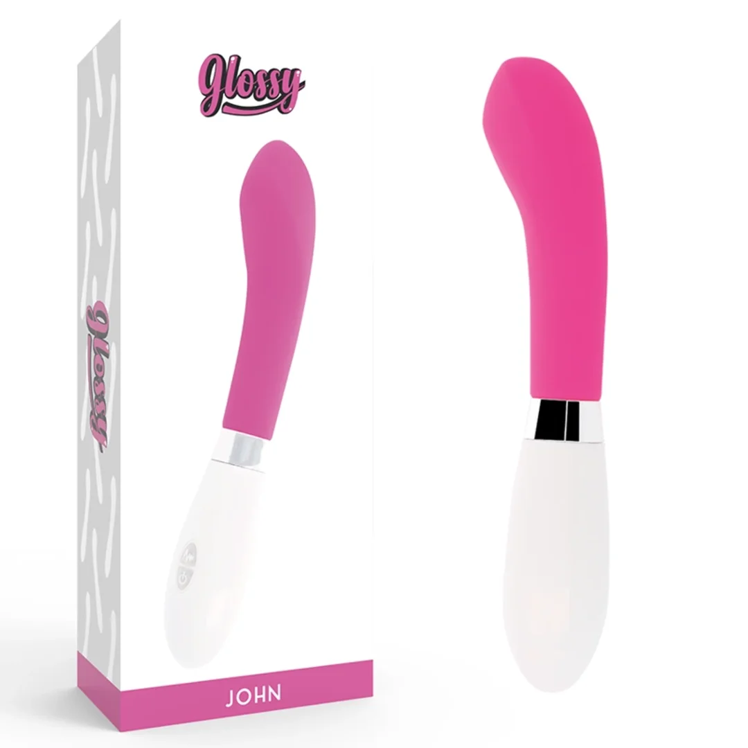 Glossy John - rożowy model wibrujący, silikonowy, 12 cm, 10 trybow