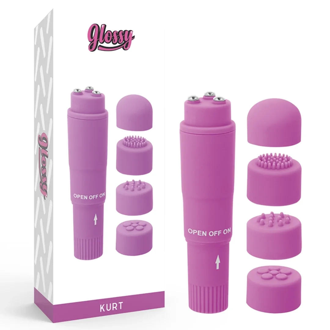 Glossy Kurt Mini Masażer Kieszonkowy Fioletowy 4 wymienne końcowki ABS