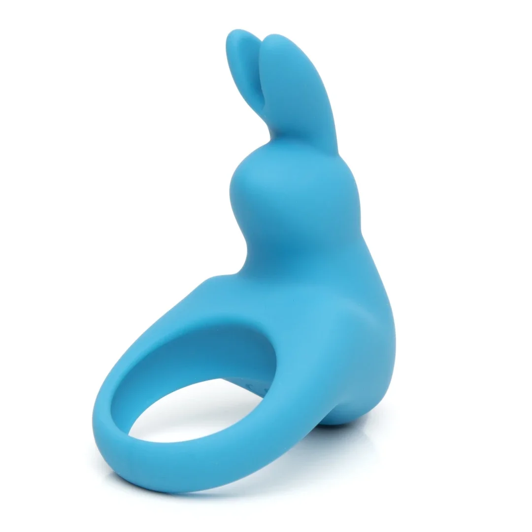Happy Rabbit Blue - Wibrujący pierścień silikonowy, 12 trybow, USB