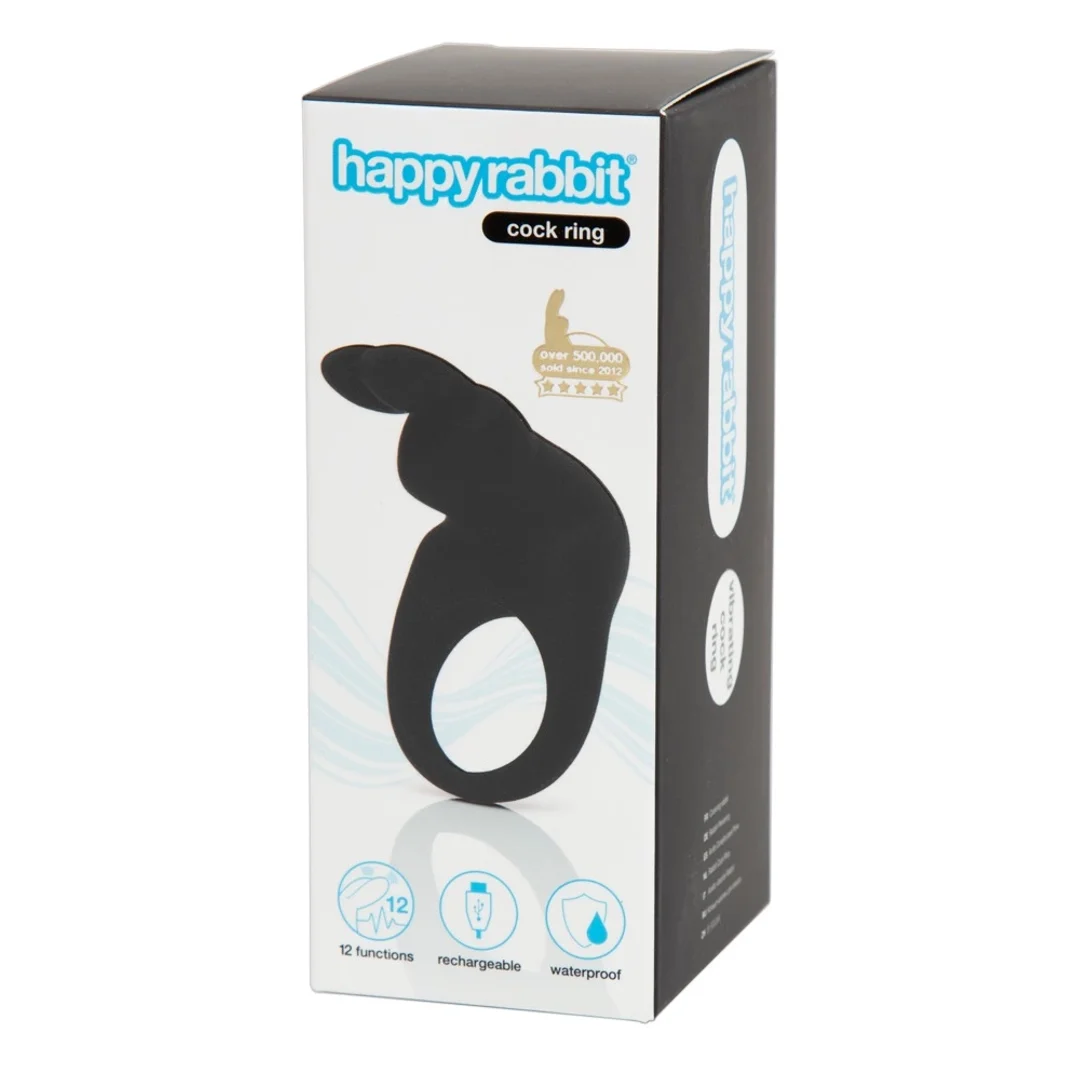 Happy Rabbit Pierścień silikonowy z wibracjami, czarny, 12 trybow