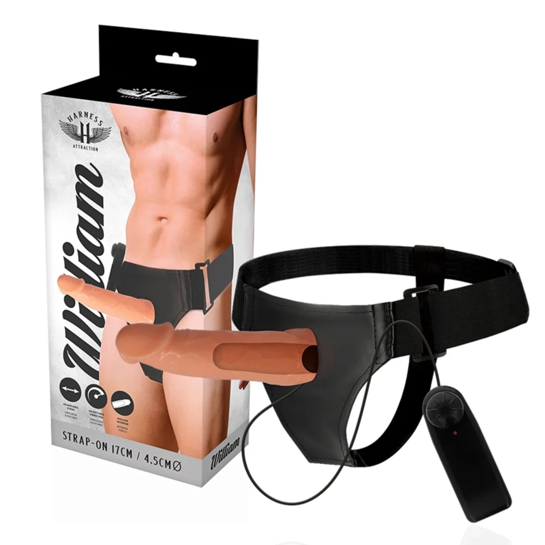 Harness Attraction Willian - zestaw z anatomiczną nakładką i wibracją 17 cm, regulowane szelki