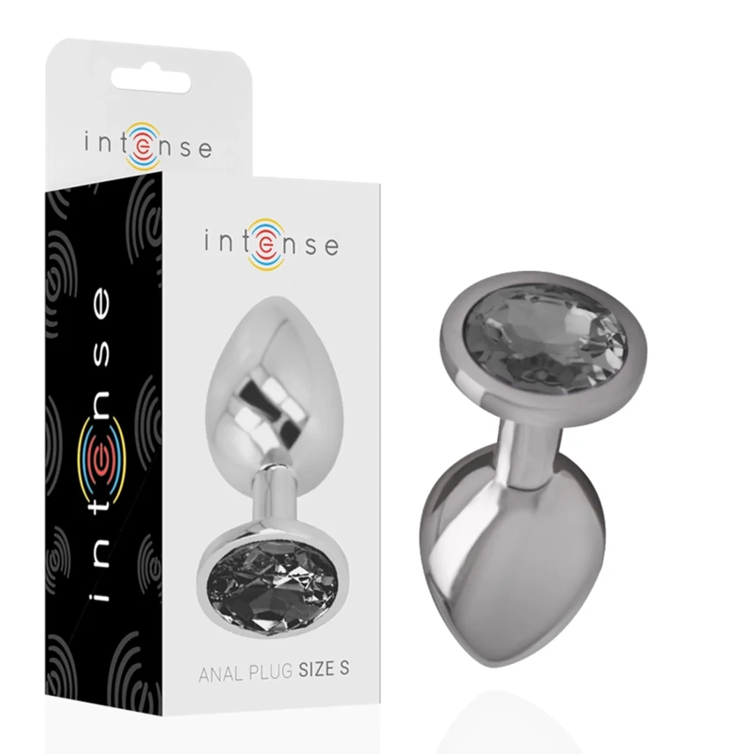 INTENSE Metalowy korek analny S z czarnym kryształem, aluminium 7 cm