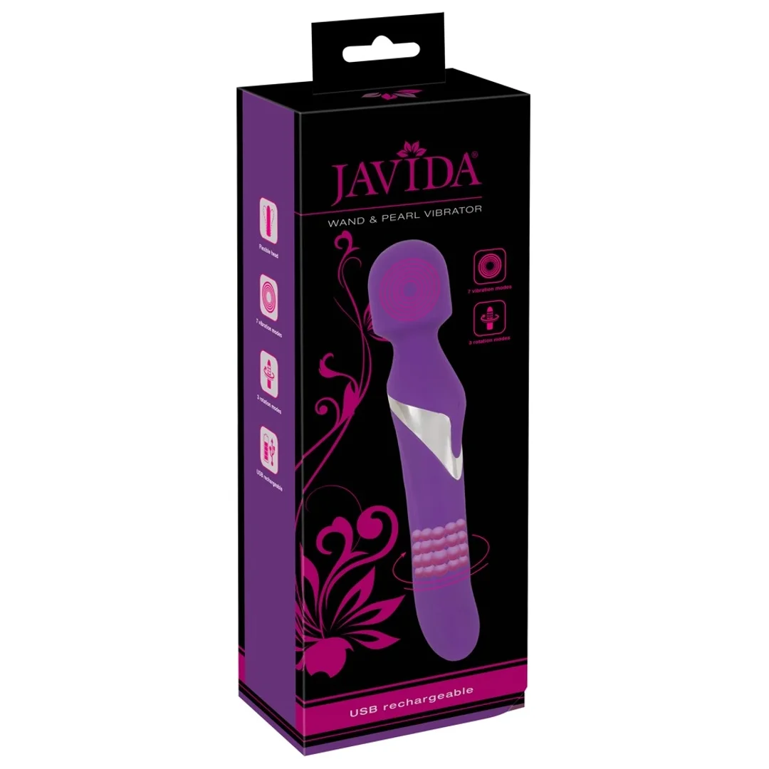 Javida Wand & Pearl - Masażer dwustronny fioletowy 24 cm ładowalny