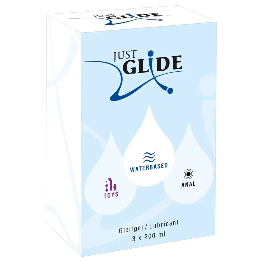 Just Glide Zestaw 3x200 ml Lubrykanty na bazie wody - Anal, Toys, Waterbased