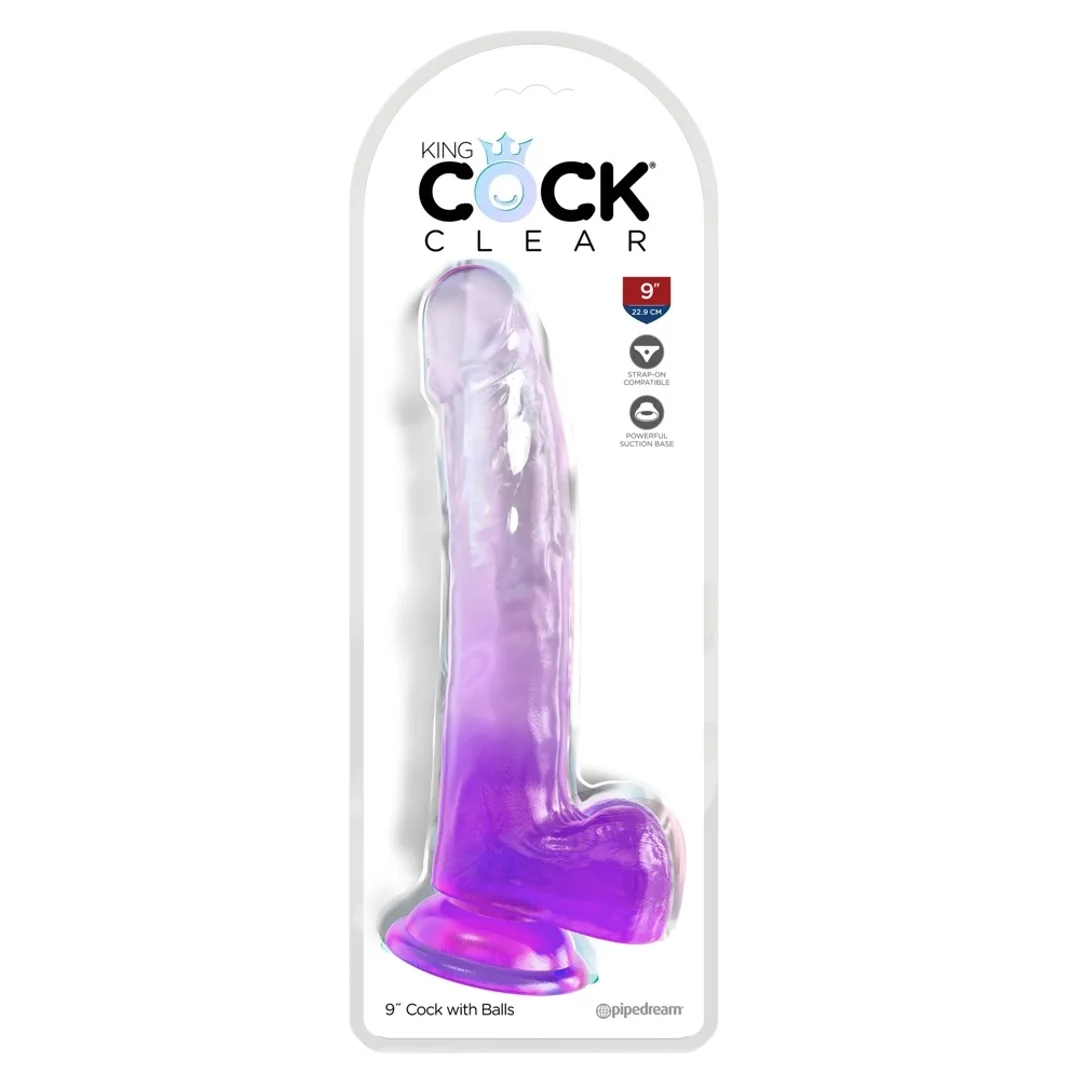 King Cock Clear model 9" z przyssawką fioletowy przezroczysty 24,8 cm