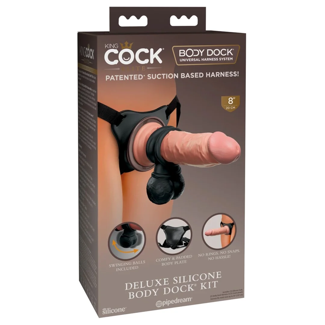 King Cock Elite Body Dock Zestaw silikonowy 20 cm jasny + czarny pierścień